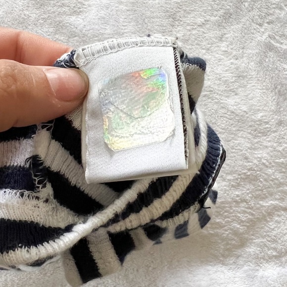 Vintage 90s Versace Jeans Couture Blue And White Striped Cotton Knit Crop Top - Picture 5 of 11